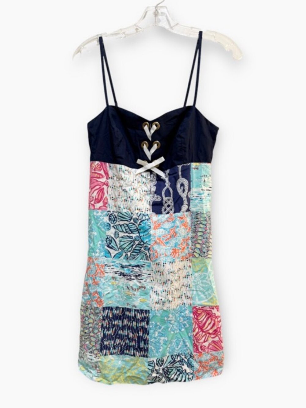 Lilly Pulitzer Navy Rilee Nautical Patchwork Spaghetti Strap Dress Sz 6